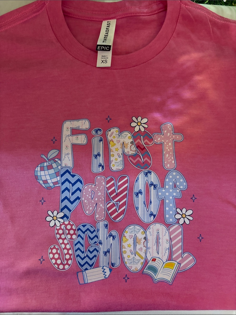 Girls' Pink "First Day of School" Graphic Tee